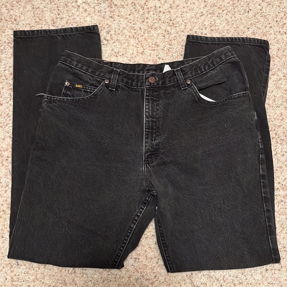 ✅ LEE Vintage Stone Washed Black Denim Jeans Dark Wash Jean 100% Cotton 36x32